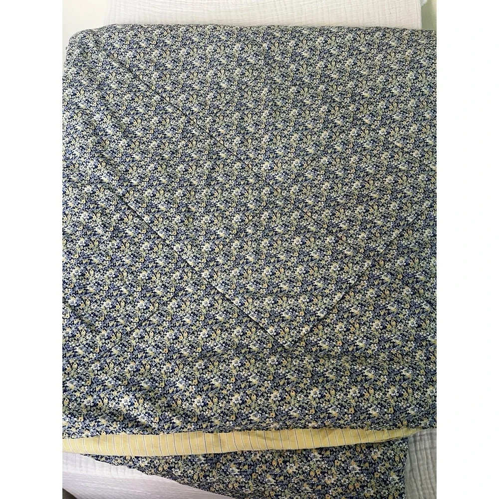 Vtg Tommy Hilfiger Elizabeth Anne Queen Comforter Blue Yellow Floral Striped Rev
